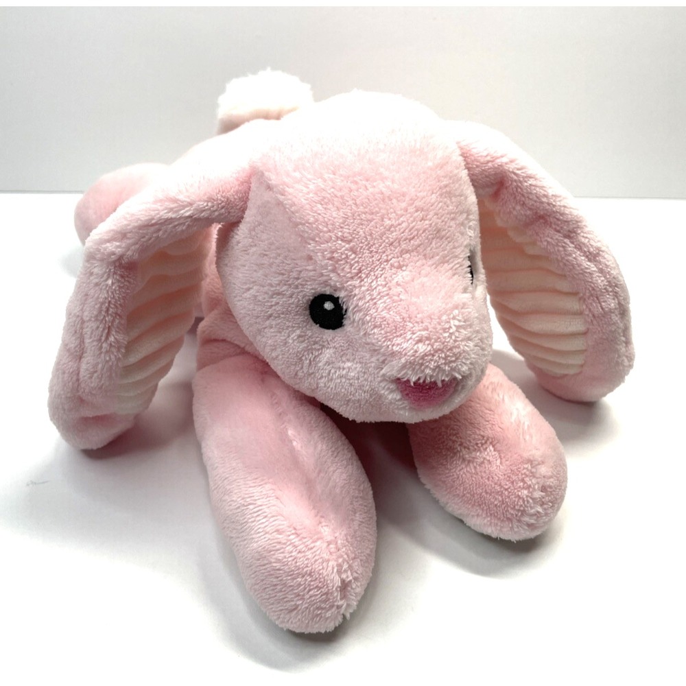 Spark Create Imagine Pink White Crinkle Ears Plush Bunny Rabbit Rattle 12"